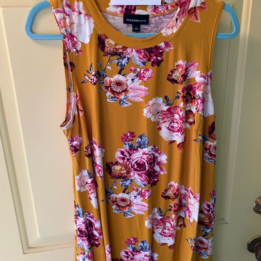 Fortune + Ivy mustard dress with floral pattern size 1X